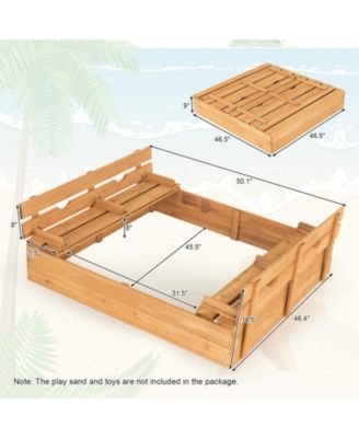 Kids Wooden Sandbox with 2 Foldable Bench Seats