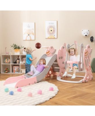 4-in-1 Kids Slide and Swing Set with Basketball Hoop