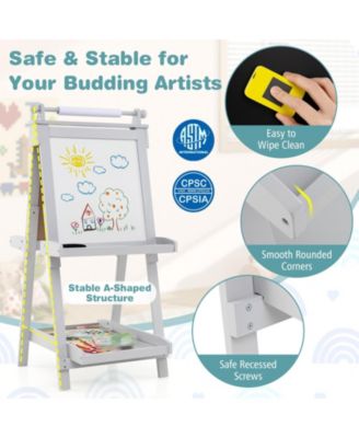 3-in-1 Double-sided Art Easel with Chalkboard and Magnetic Whiteboard