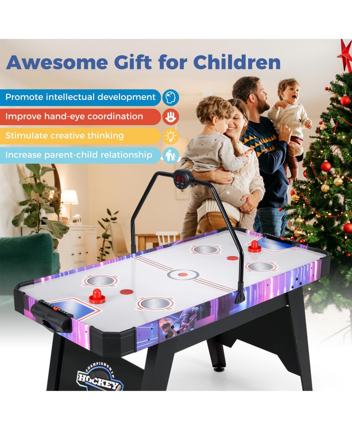 56 Inch Air Hockey Table with Led Digital Scoreboard and Powerful 12V Motor