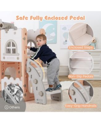 All-in-1 Toddler Slide Playset Playground with Tunnel and Ladder and Basketball