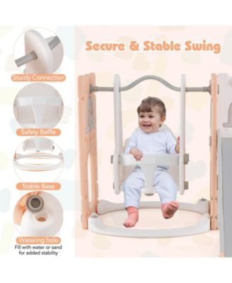 7-in-1 Toddler Swing and Slide Set L-shaped with Ladder and Basketball Hoop