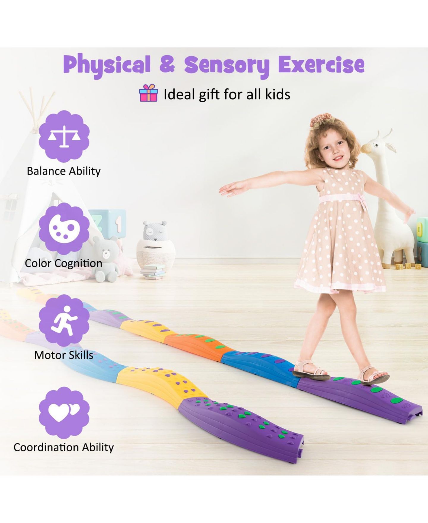 Детские игрушки Mecale Kids Wavy Balance Beam Textured Non-Slip 20-Piece Set, Ages 3+ — фото 3