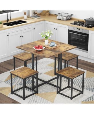 Industrial Dining Room Furniture Set with 1 Square Table and 4 Stools Rustic Brown