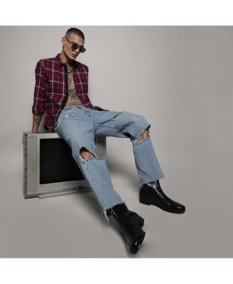 Men's Navy Blue & Red Tartan Plaid Shirt