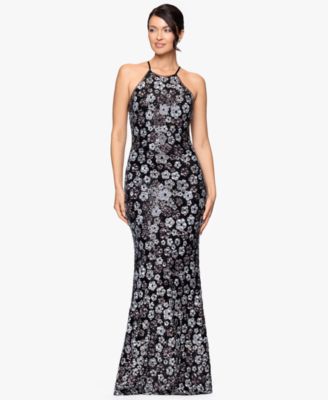 Betsy & Adam - Women's Sequin All-Over Flower Long Dress