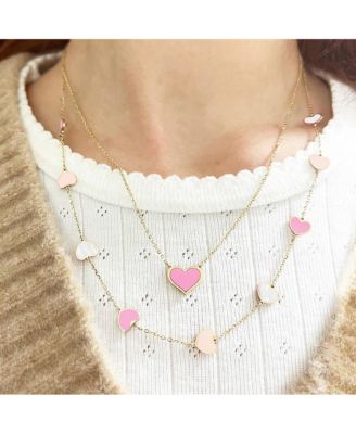 Pink Mixed Heart Station Necklace 14K Gold