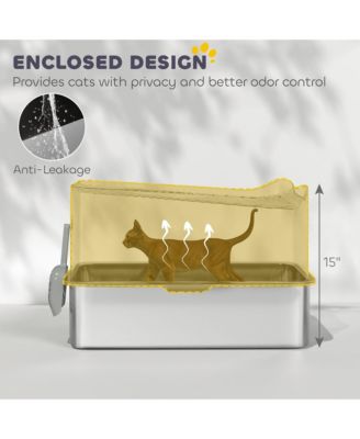 Stainless Steel Litter Box, Enclosed Litter Box with Scoop,