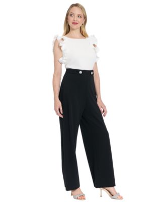 Women's Pleated Ruffle Sleeve Mixed Media Jumpsuit