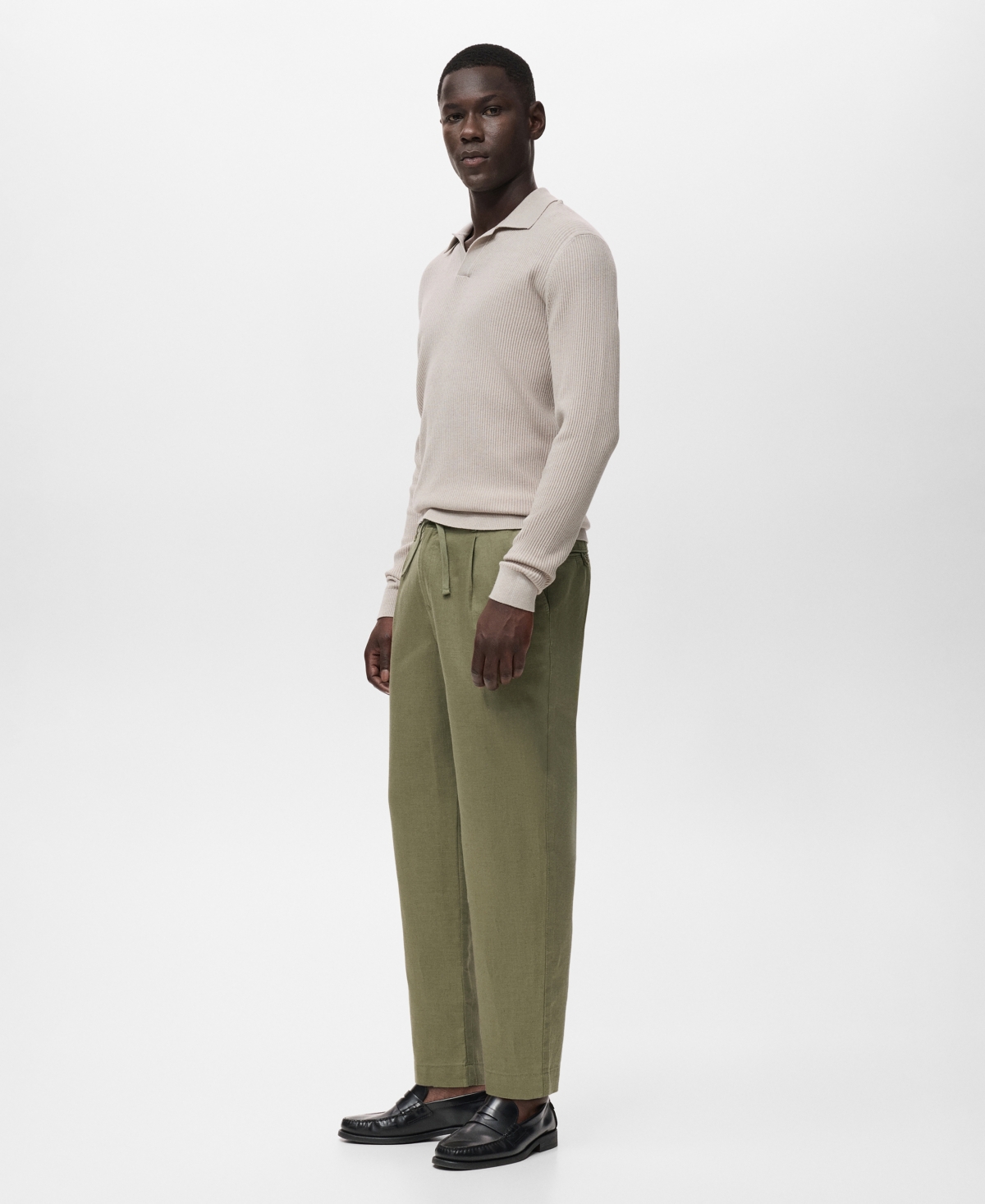 Mango Slim Fit Drawstring Pants In Green
