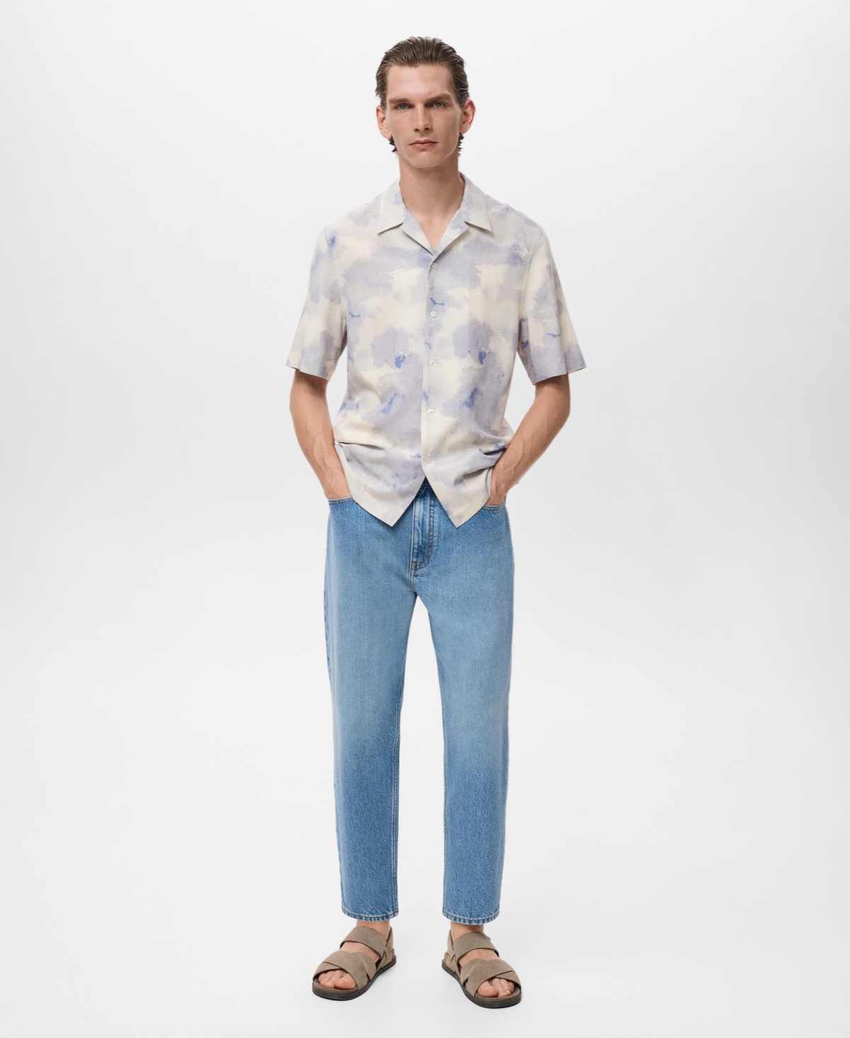 Mango Printed Bowling Shirt In White