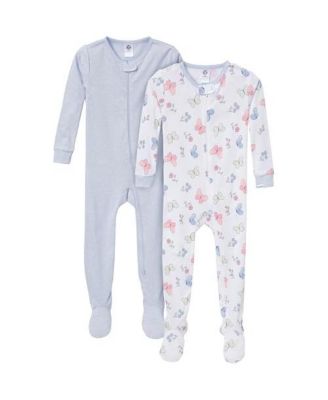 Baby Girls' Snug Fit Footed Pajamas, 2-Pack, Butterflies