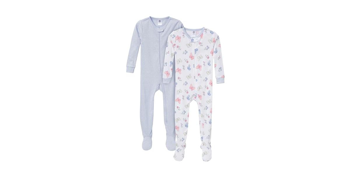 Gerber Baby Girls' Snug Fit Footed Pajamas, 2-Pack, Butterflies