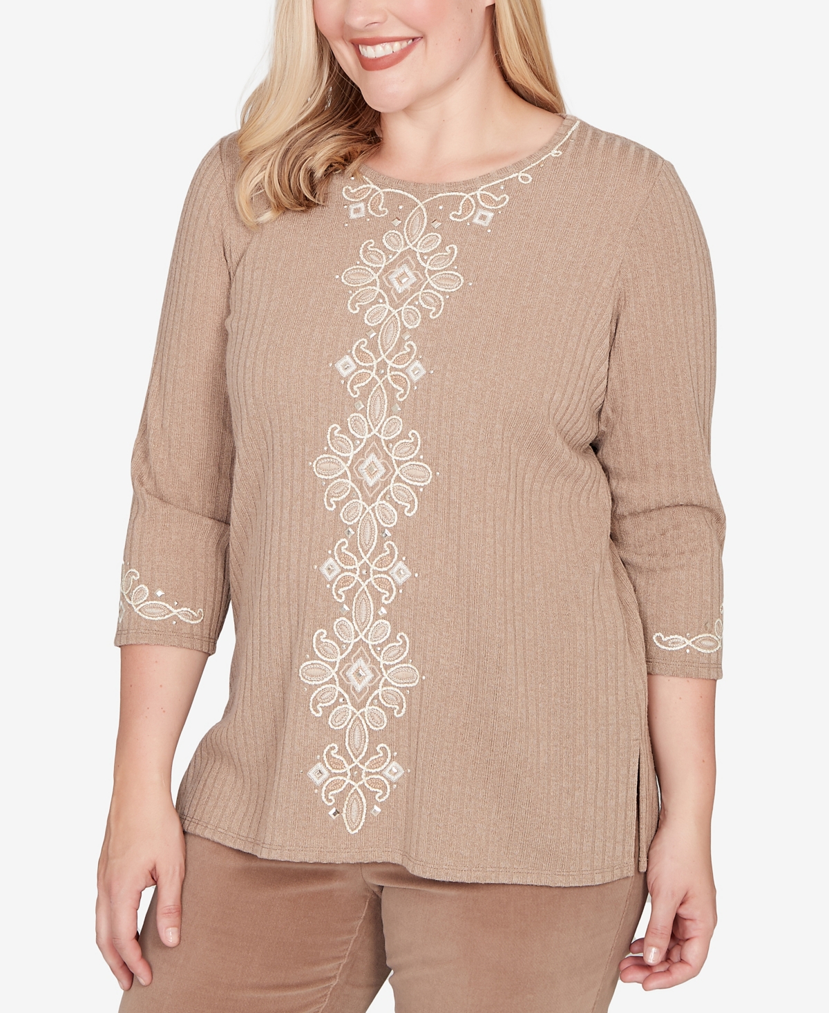 Alfred Dunner Petite Vienna Embroidered 3/4-Sleeve Top
