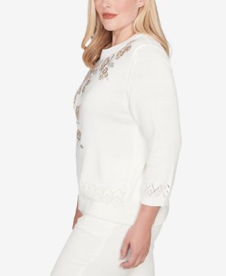 Women's Petite Vienna Floral Embroidered Sweater