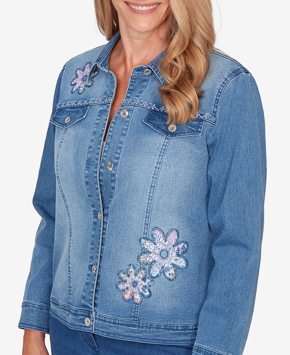 Alfred Dunner Petite Hilton Head Floral Applique Jacket