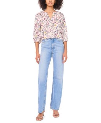 Women's Printed Split-Neck Raglan-Sleeve Blouse