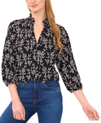 CeCe - Women's Raglan 3/4-Sleeve Ruffle Neck Top