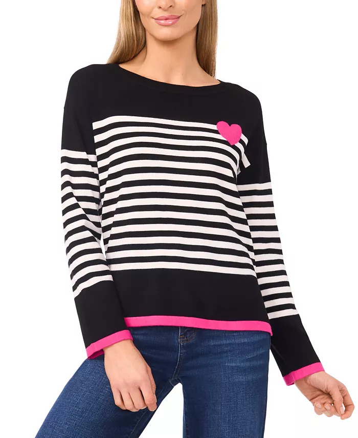 Women's Valentine's Crewneck Sailor Stripe Heart-Trim Long-Sleeve Sweater - thumbnail 6