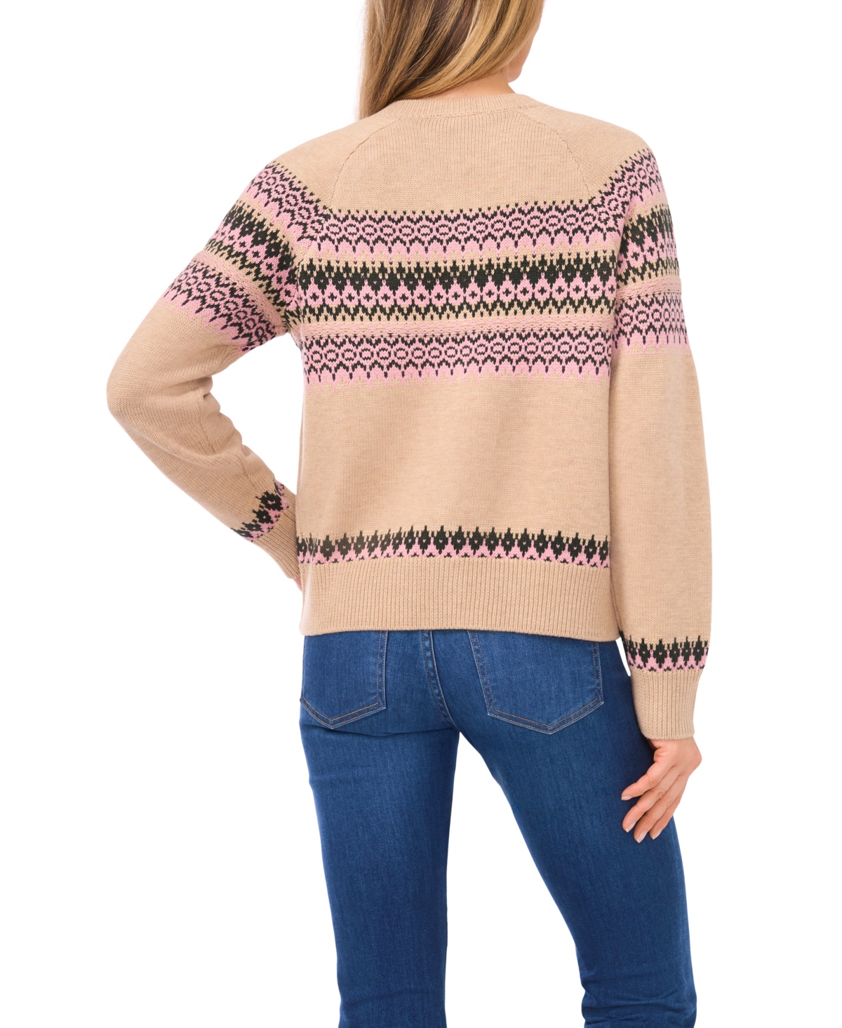 CeCe Women's Crewneck Fair Isle Long-Sleeve Cardigan Sweater