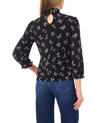 Women's Keyhole Mock Neck Elbow Sleeve Knit Top