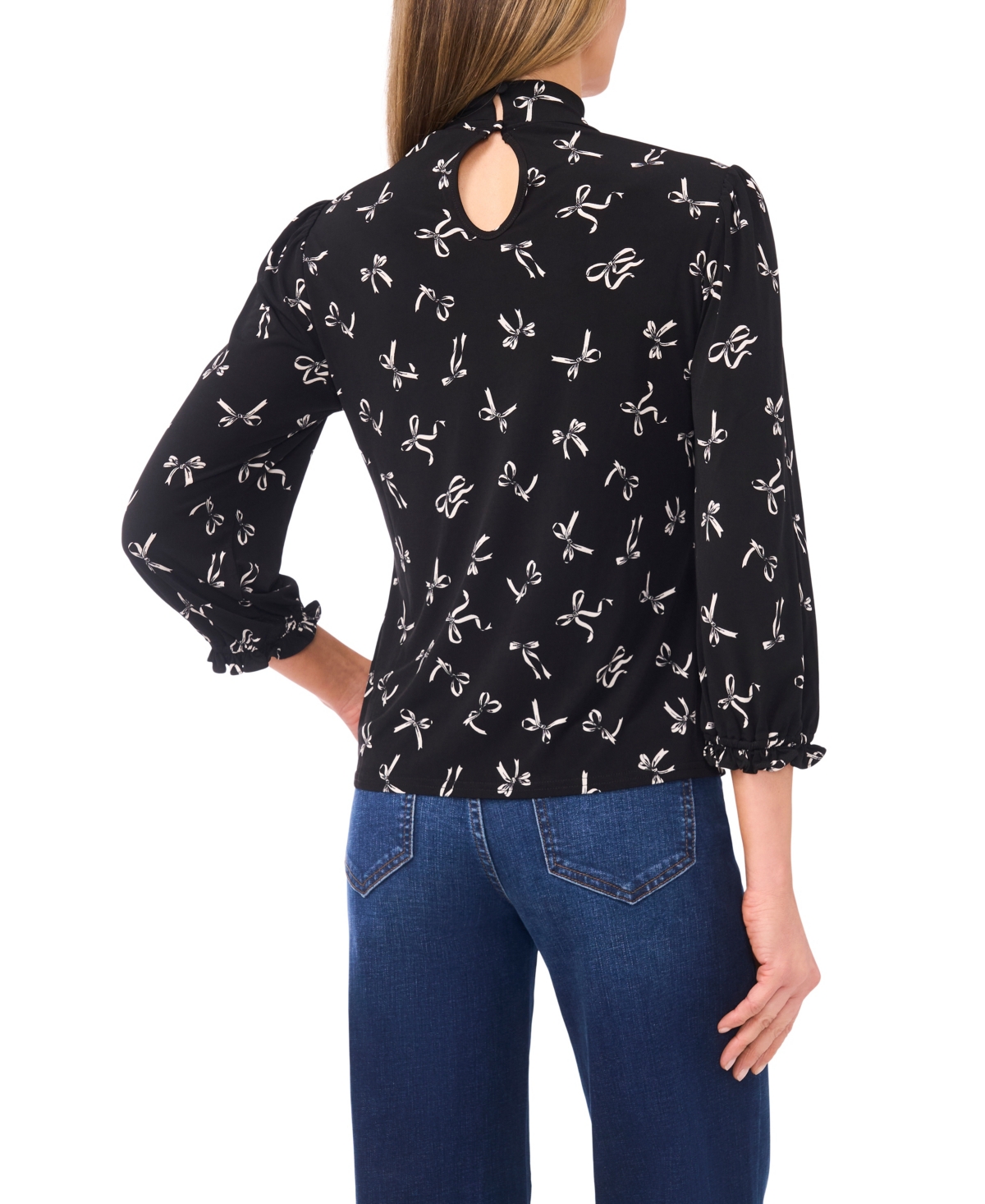 CeCe Women's Keyhole Mock Neck Elbow Sleeve Knit Top