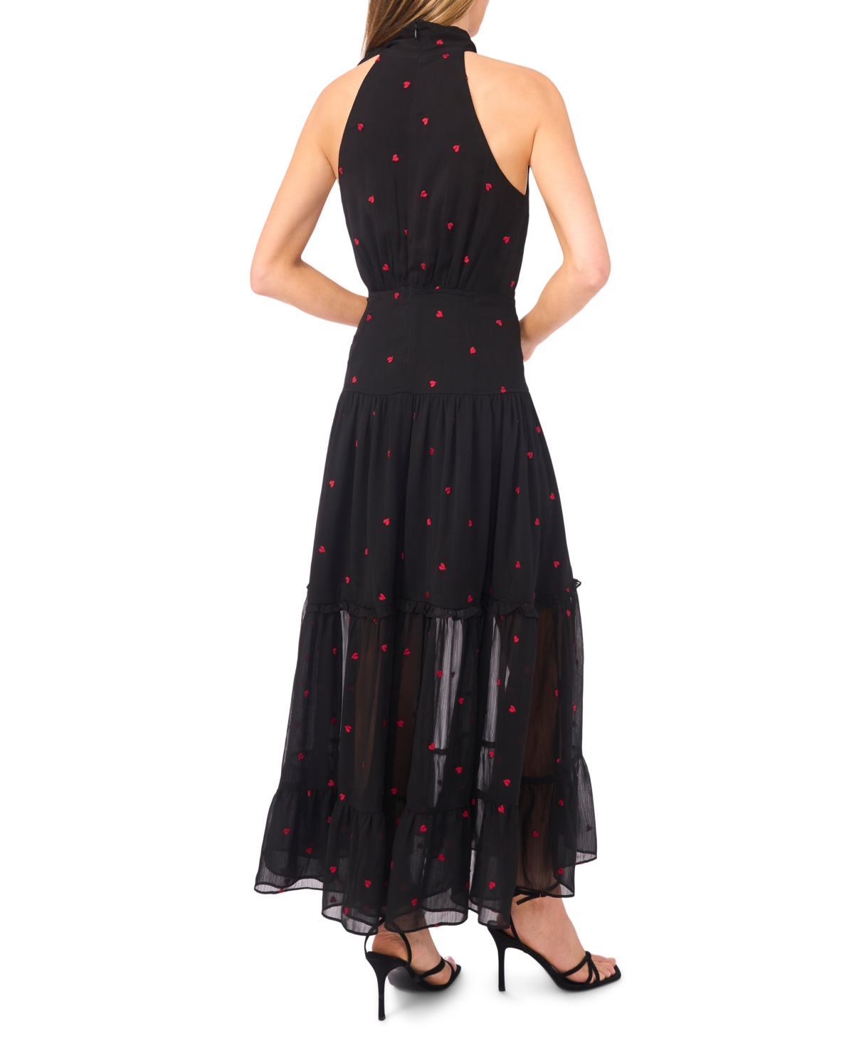 Cece Women's Halter Tie Neck Tiered Maxi Dress In Black