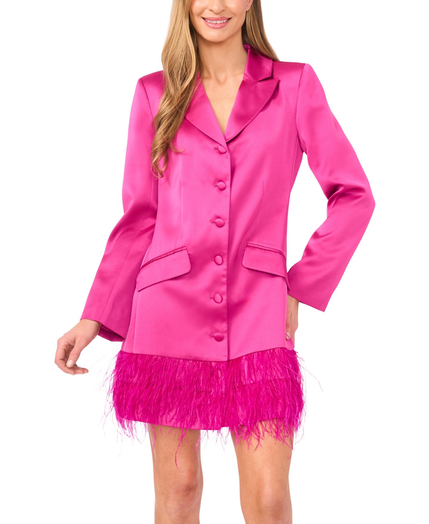 Женское платье CeCe Feather Trim Satin Blazer, цвет: Глубокий орхидея — фото 2