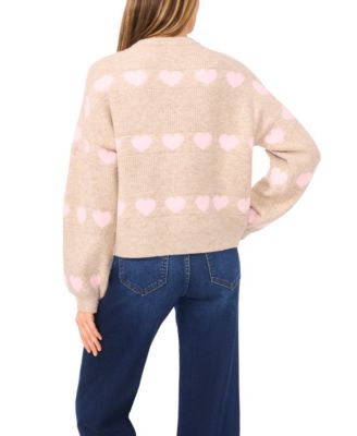 Women's Valentine's Crewneck Heart Jacquard Long-Sleeve Sweater