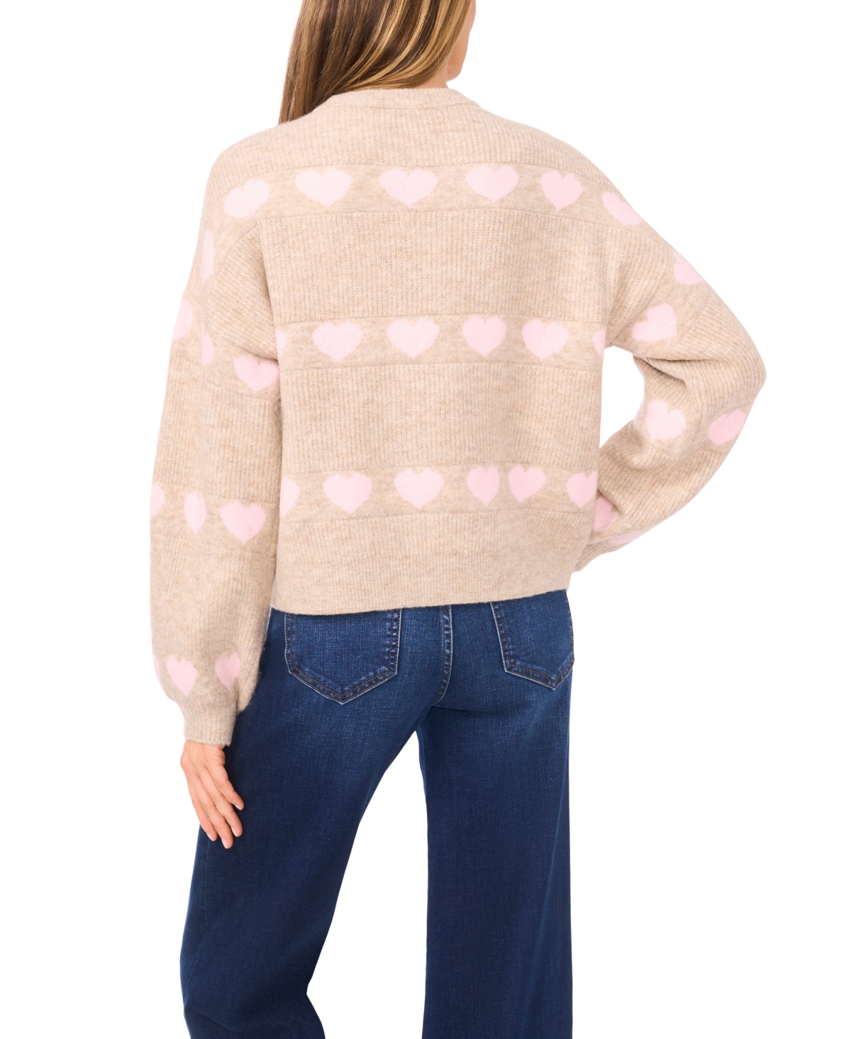 CeCe Women's Heart Jacquard Long-Sleeve Sweater