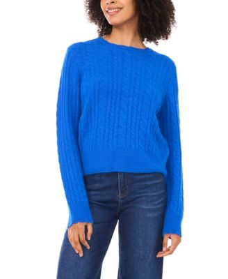 CeCe - Women's Cable Long-Sleeve Crewneck with Scallop Edge Sweater