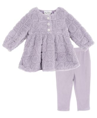 Rare Editions - Baby Girls 2-Piece Heart Pattern Fleece Top and Leggings Set