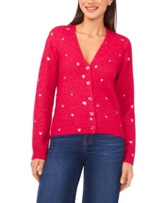 Women's Valentine's V-Neck Foil Heart Cardigan Sweater