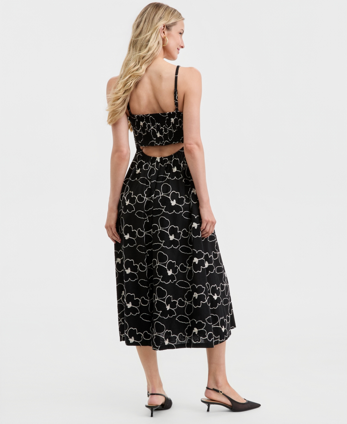 kensie Women's Embroidered Sleeveless Midi Dress