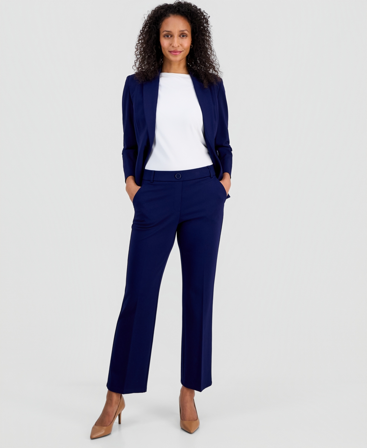 Kasper Women's Mid-rise Pull-on Straight-leg Pants, Regular & Petite In Blue