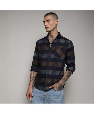 Men's Grey & Olive Green Gun Club Check Shirt