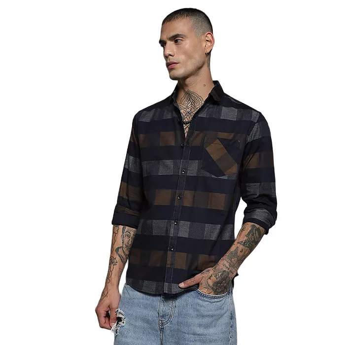 Men's Grey & Olive Green Gun Club Check Shirt - thumbnail 3