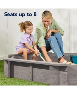 Kid's Octagonal Wooden Outdoor Sandbox w/ Benches, 8 Seats, Cover, XL Sandpit, Liner