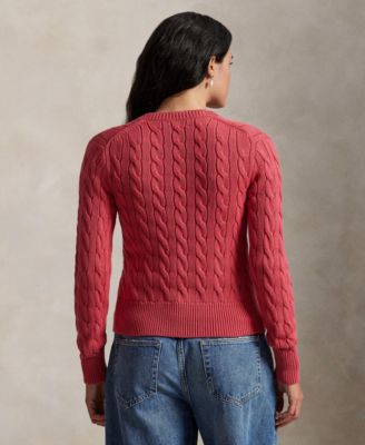 Women's Cable-Knit Cotton Crewneck Cardigan Sweater