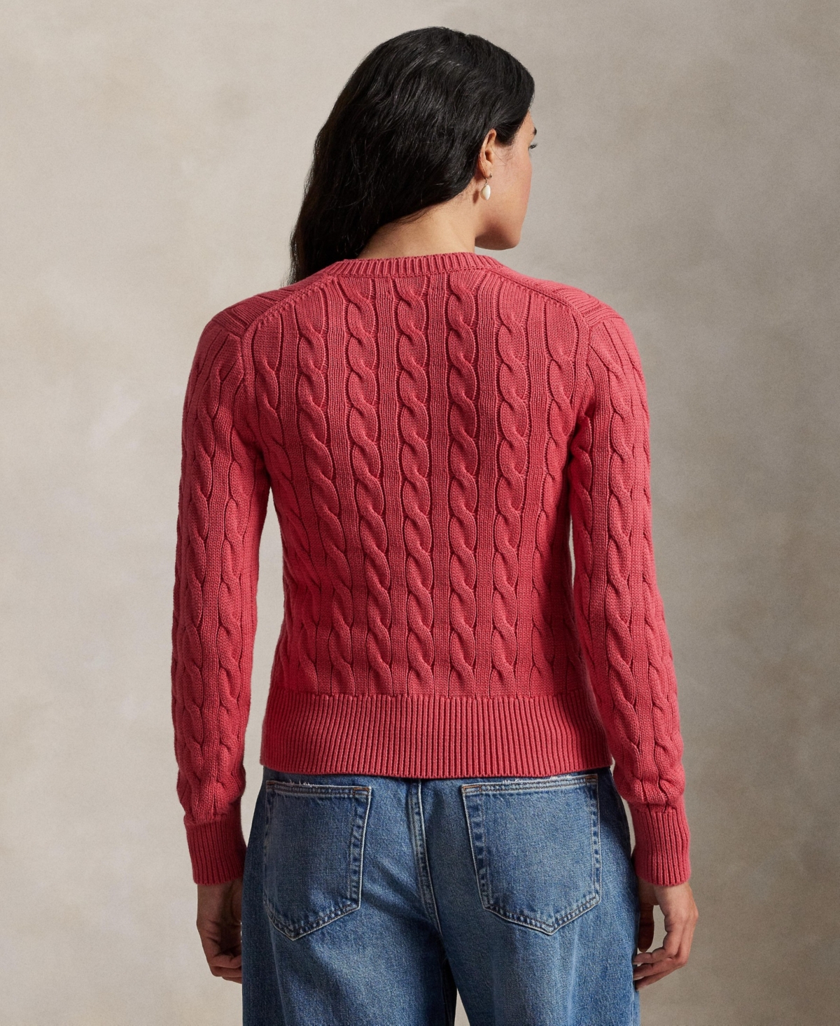 Polo Ralph Lauren Women's Cable-knit Cotton Crewneck Cardigan Sweater In Red