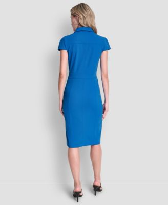 Women's Cap Sleeve Collared Neck Full Zip Midi Dress