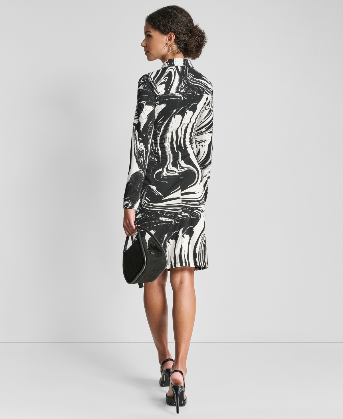 dKNY Women's Long Sleeve Asymmetrical Knot Button Front Sheath Dress