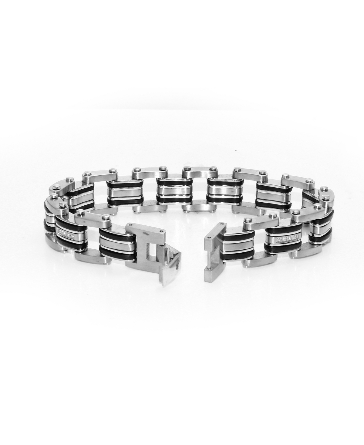 Macy's Cubic Zirconia And Black Plated Bracelet In Stainless Steel In Black