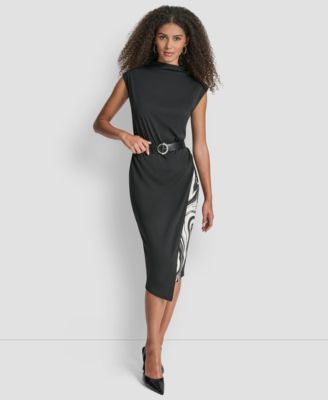 Women's Sleeveless Funnel Neck Sheath Midi Dress