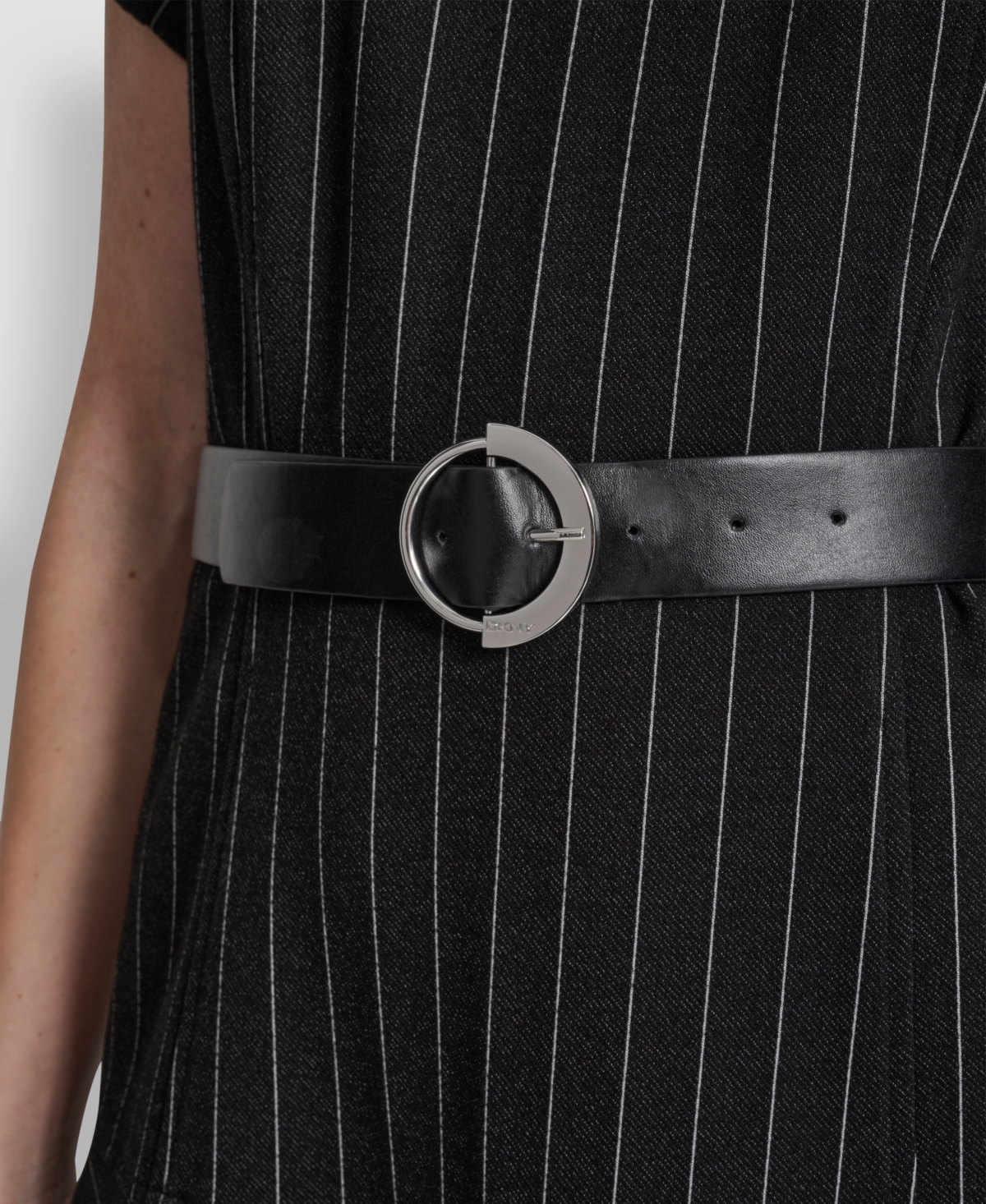 Dkny Women's Short Sleeve Jewel Neck Flounce Hem Dress