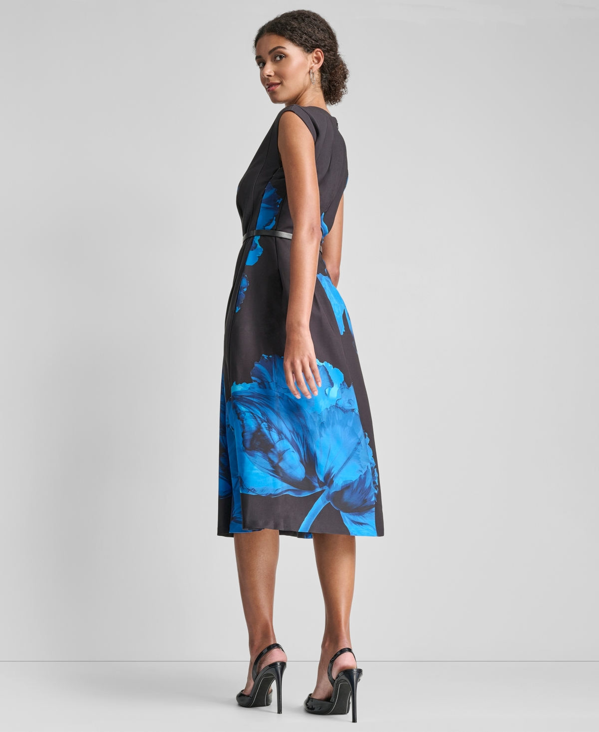 Dkny Women's Sleeveless Jewel Neck Fit and Flare Midi Dress