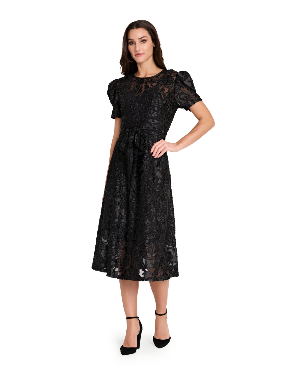 Tahari Asl Petite Puff Sleeve Burnout Dress