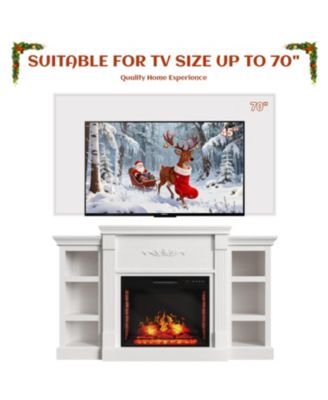 70" TV Stand with 28" Fireplace - 99lb Top, Remote, 4 Flame, 5000 BTU Heat, Timer & Safety