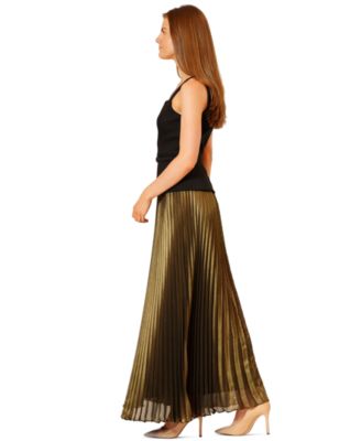 Women's Mix Media Belted Pleated Skirt Dress