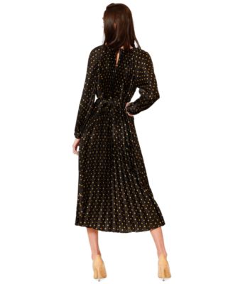 Women's Pleated Long-Sleeve Waist Tie Maxi Dress
